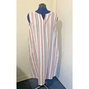 Liz Claiborne Women's XL Striped Linen Blend Shift Dress Pockets Beachy Resort